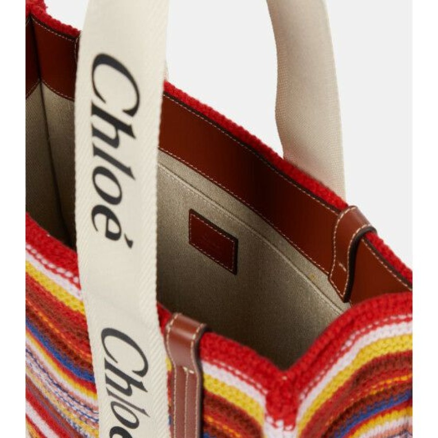 * Chloe Woody Small Leather-Trimmed Tote Tote Bags