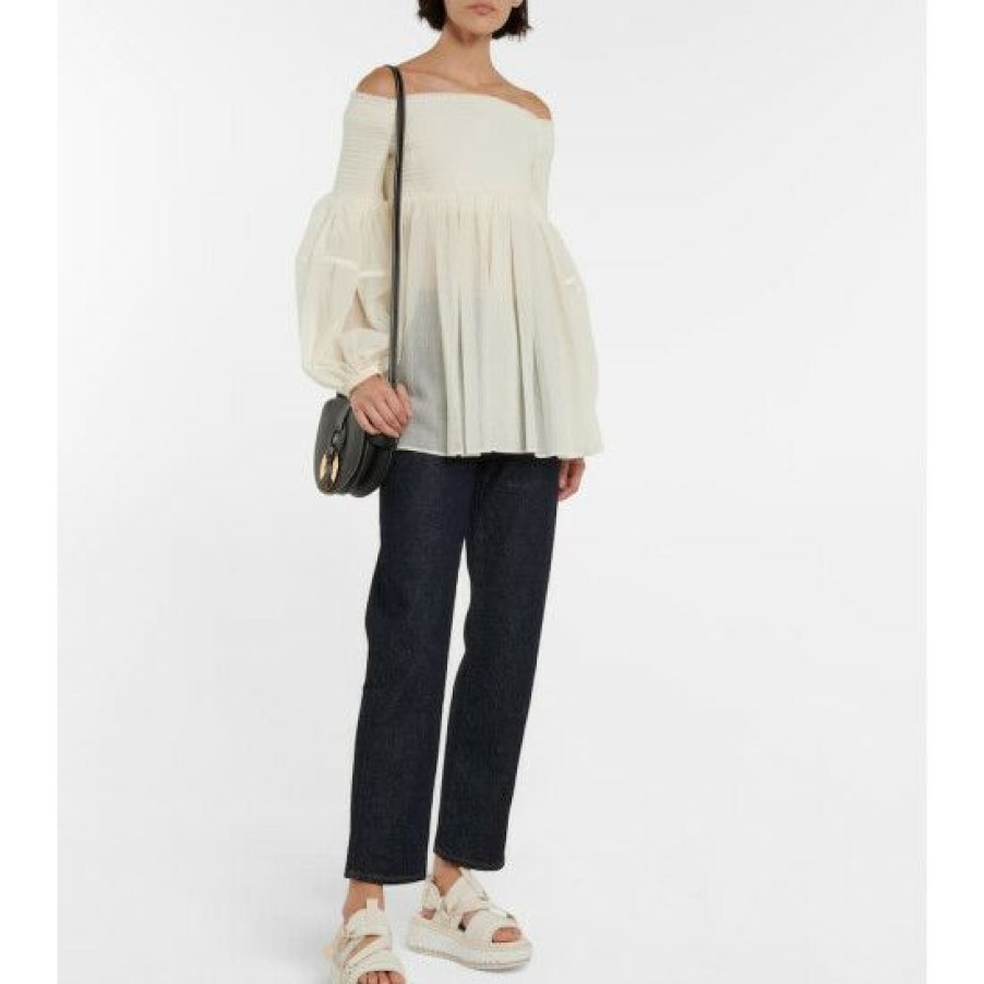 * Chloe Shirred Virgin Wool Gauze Top Tops