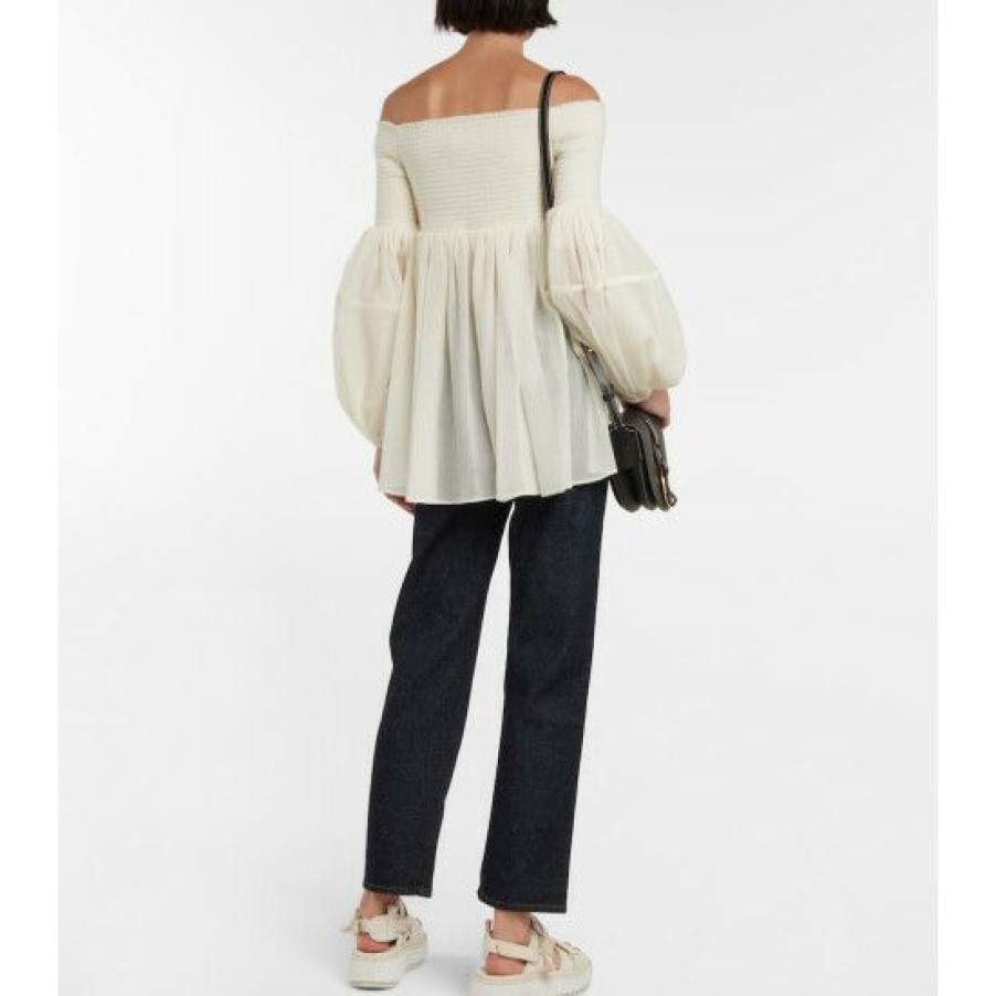 * Chloe Shirred Virgin Wool Gauze Top Tops