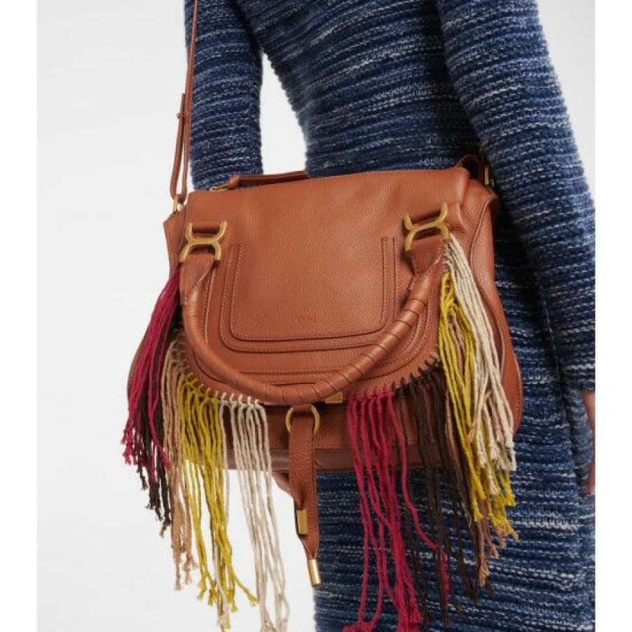 * Chloe Marcie Medium Fringed Leather Tote Bag Shoulder Bags