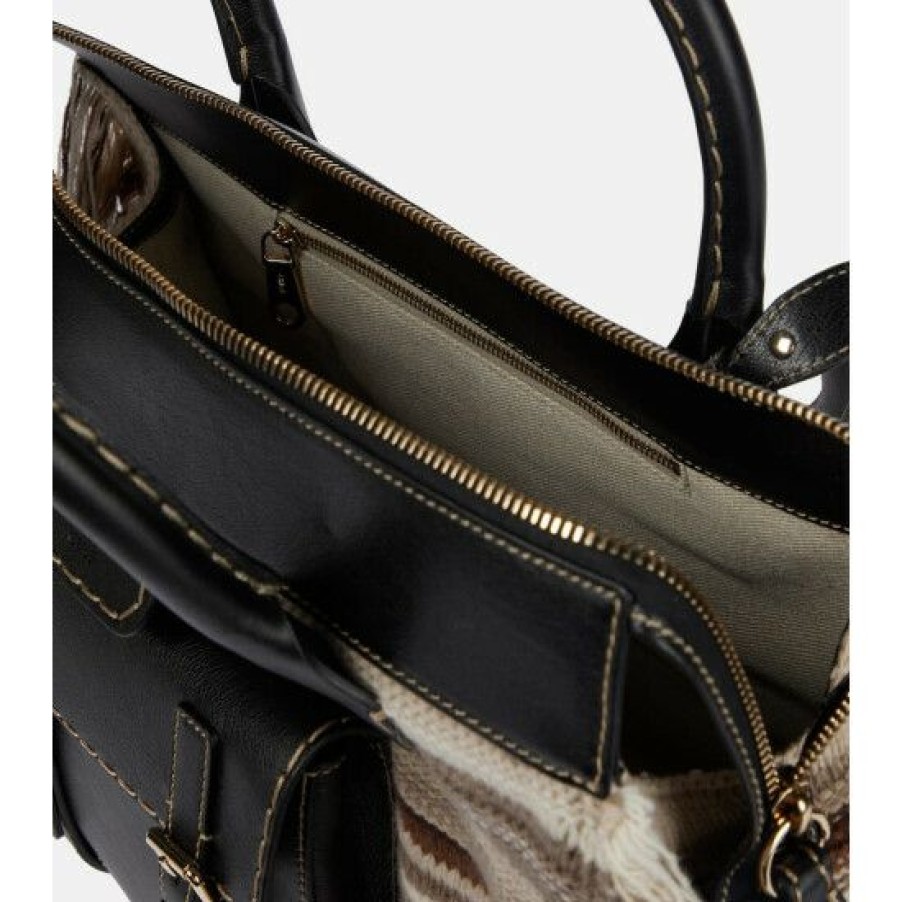 * Chloe Edith Large Fringe-Trimmed Striped Cashmere And Leather Tote Tote Bags