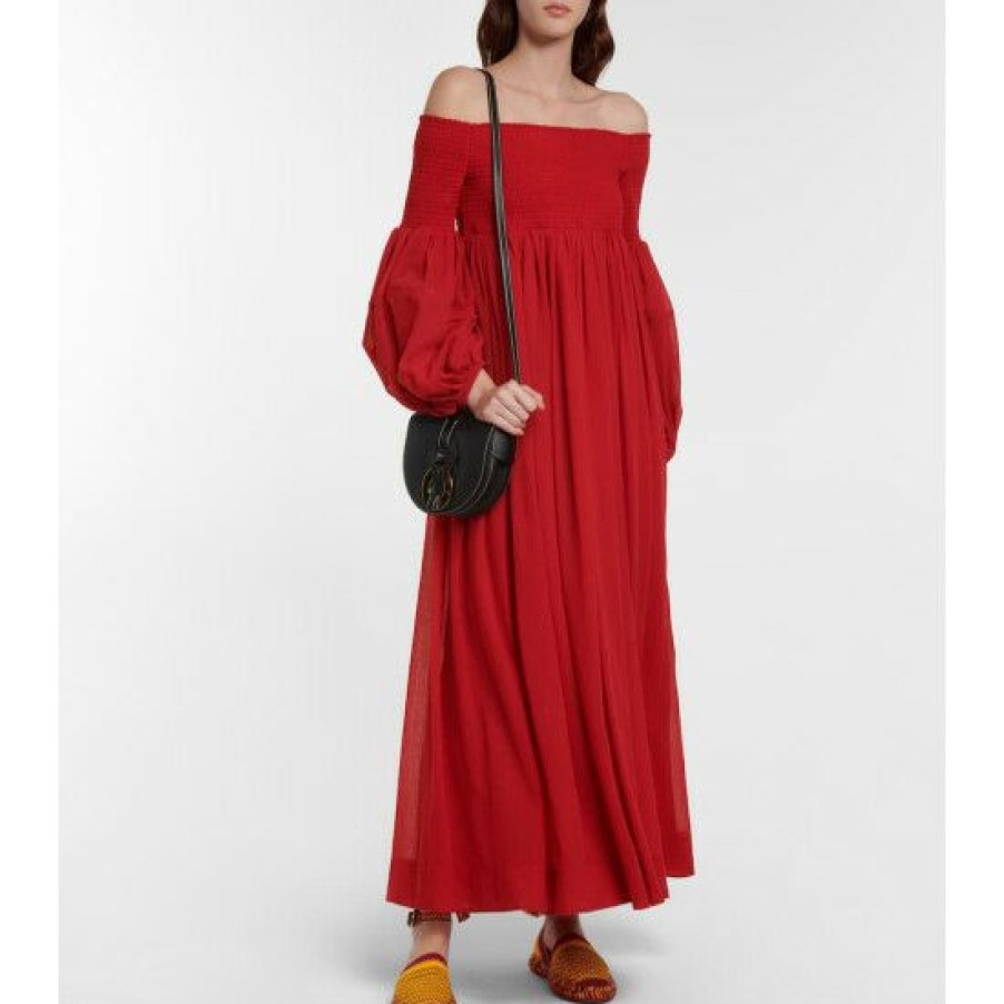 * Chloe Shirred Wool Gauze Maxi Dress Dresses