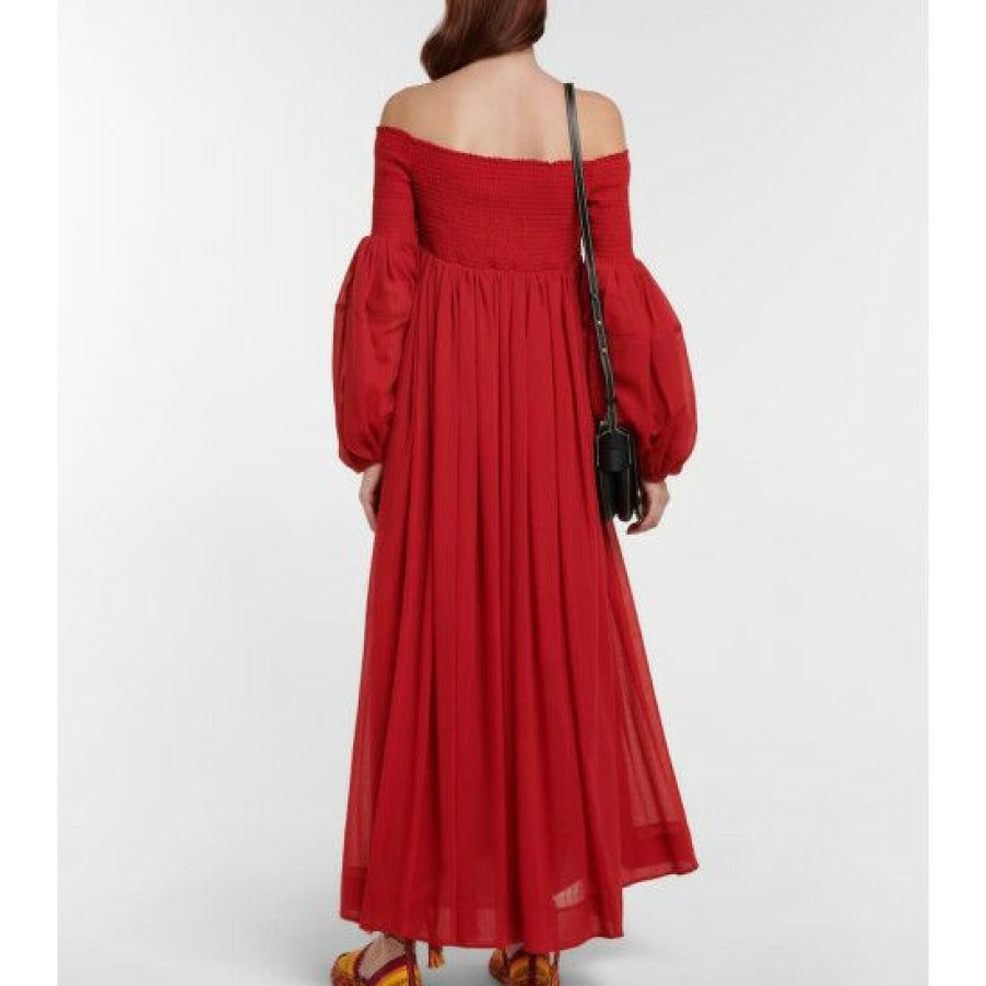 * Chloe Shirred Wool Gauze Maxi Dress Dresses