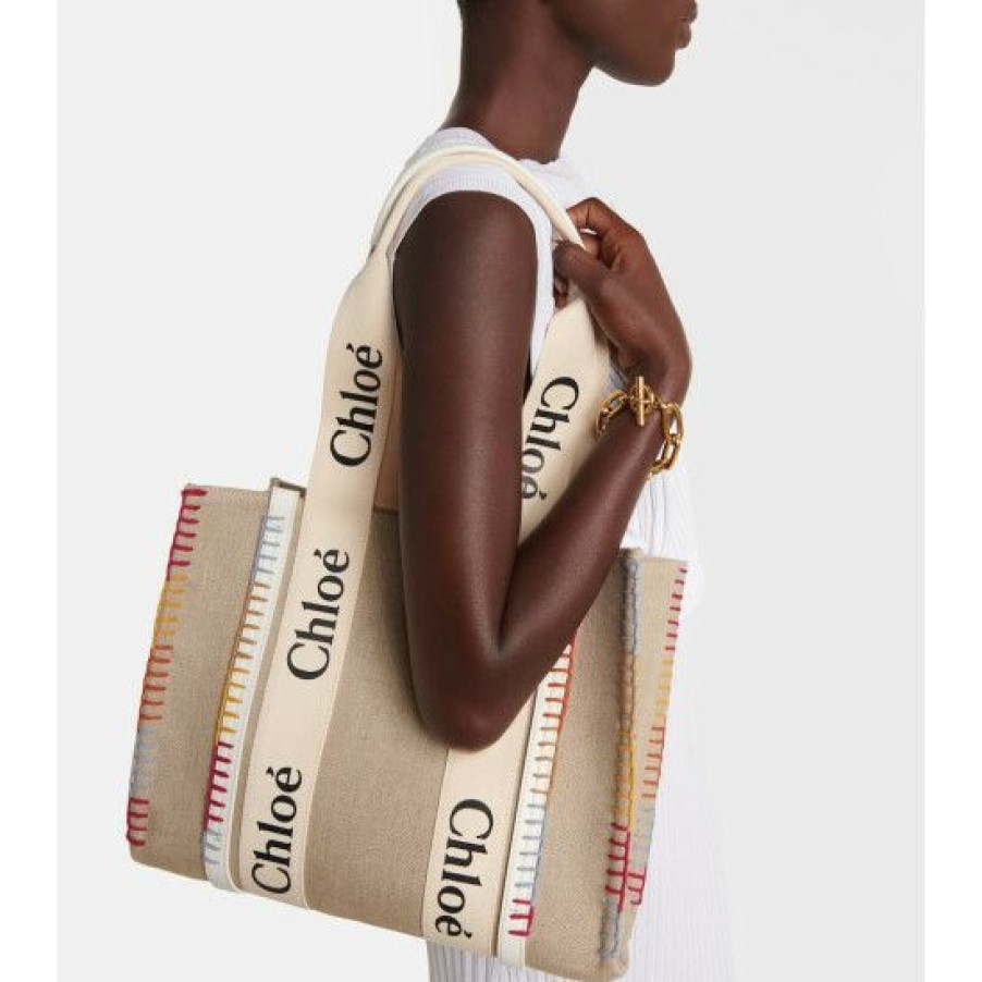 * Chloe Woody Large Canvas And Leather Tote Tote Bags