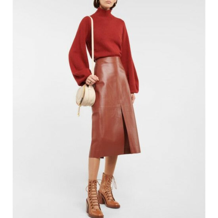 * Chloe A-Line Leather Midi Skirt Skirts