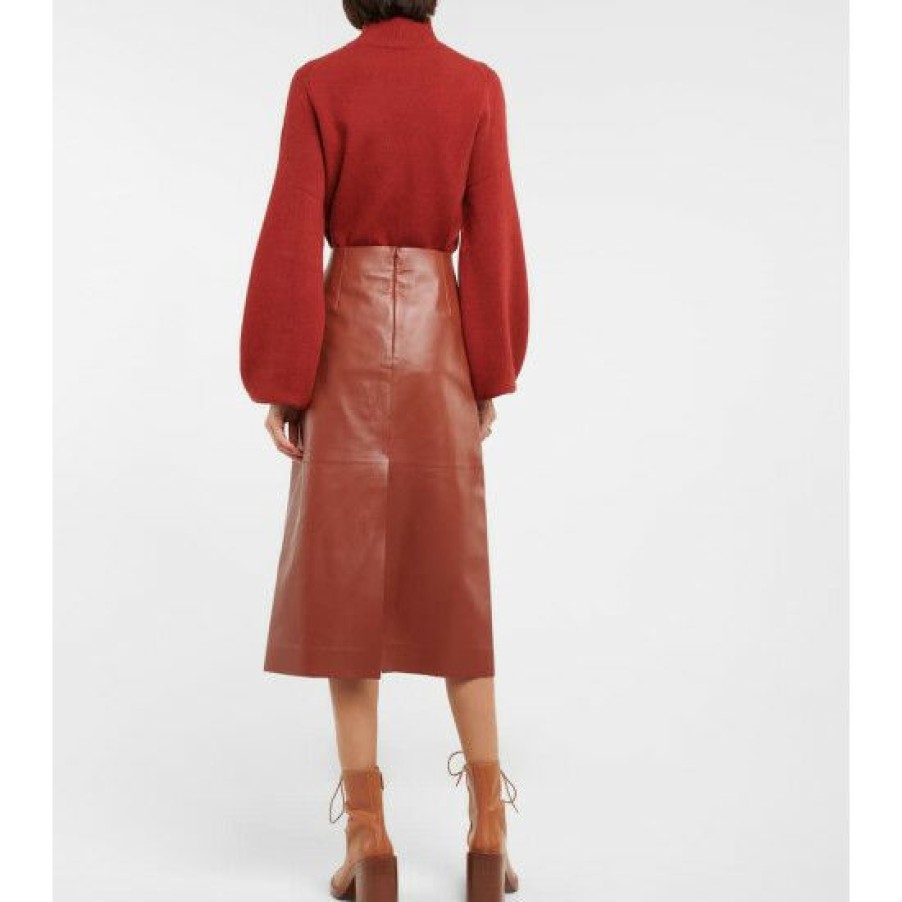 * Chloe A-Line Leather Midi Skirt Skirts