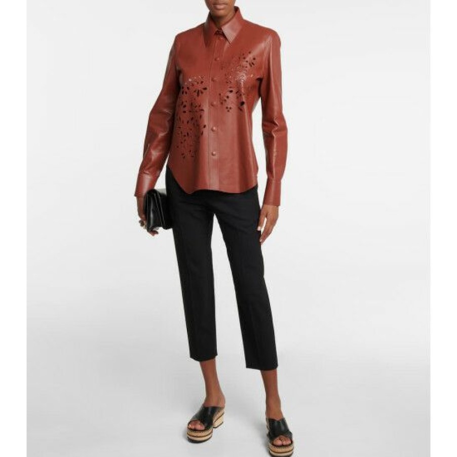 * Chloe Laser-Cut Leather Shirt Tops