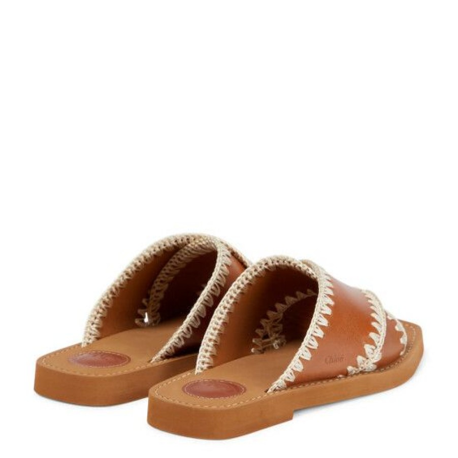 * Chloe Woody Leather Slides Sandals