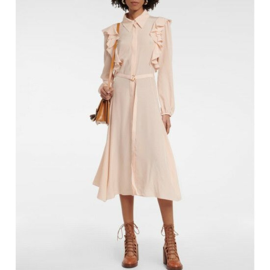 * Chloe Ruffled Silk Shirt Dress Dresses