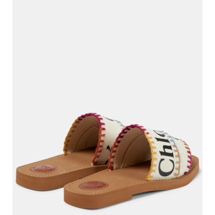 * Chloe Woody Topstitched Flat Sandals Sandals