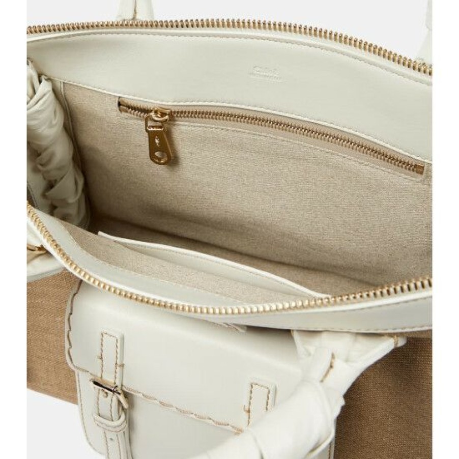 * Chloe Edith Medium Leather-Trimmed Linen Tote Tote Bags