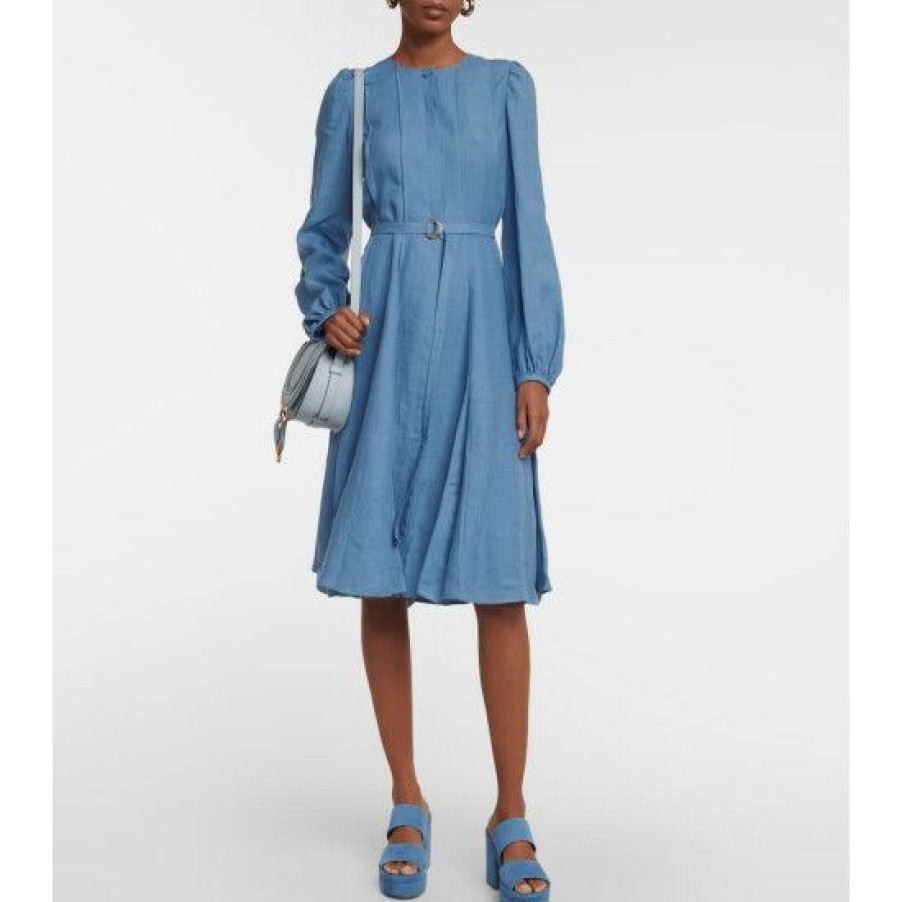 * Chloe Belted Linen Midi Dress Dresses