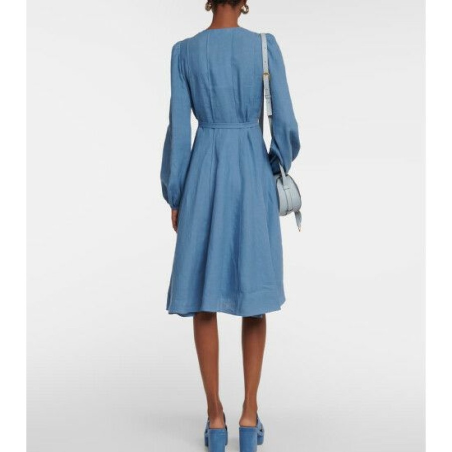 * Chloe Belted Linen Midi Dress Dresses