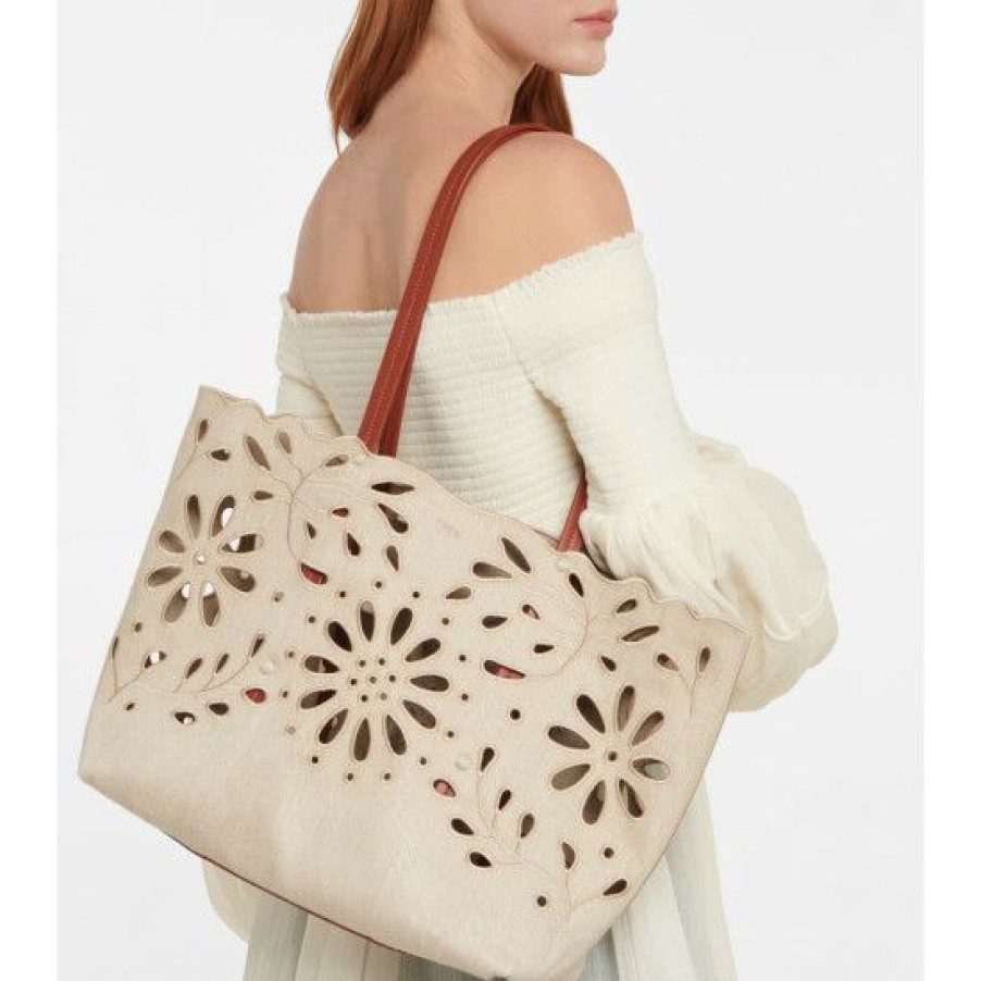 * Chloe Kamilla Medium Broderie Anglaise Linen Tote Tote Bags