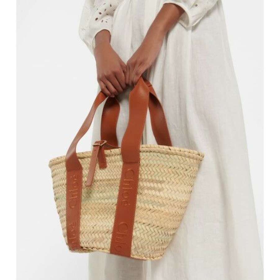 * Chloe Sense Medium Raffia Tote Bag Tote Bags