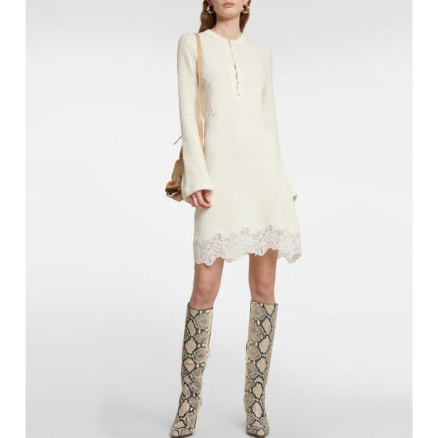 * Chloe Ribbed-Knit Wool Minidress Dresses