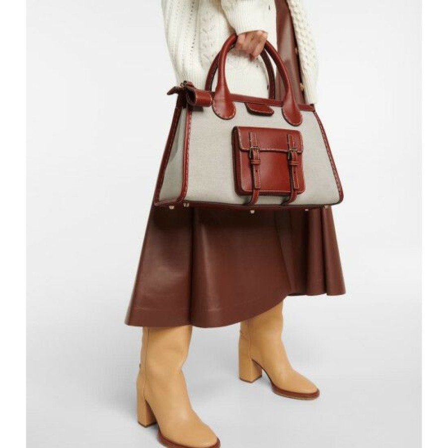 * Chloe Edith Medium Canvas And Leather Tote Tote Bags