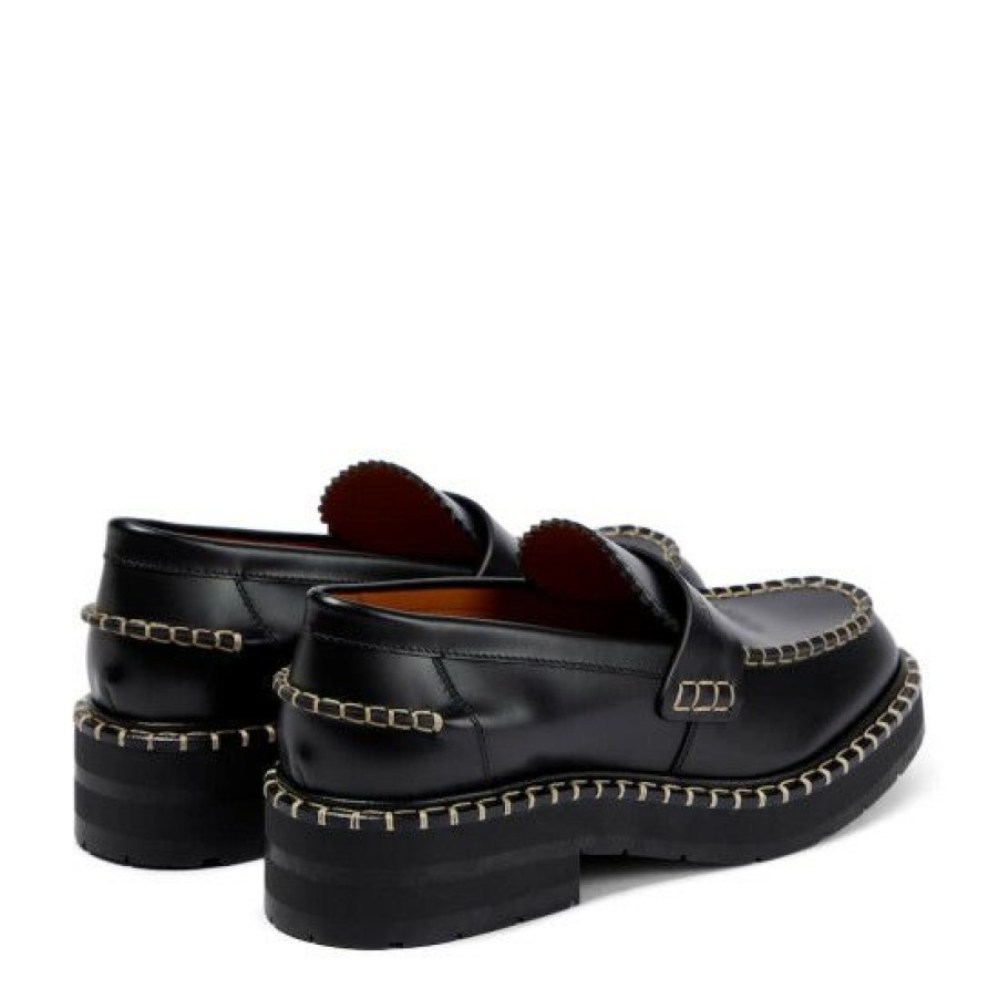 * Chloe Noua Whipstitch Leather Loafers Flat Shoes