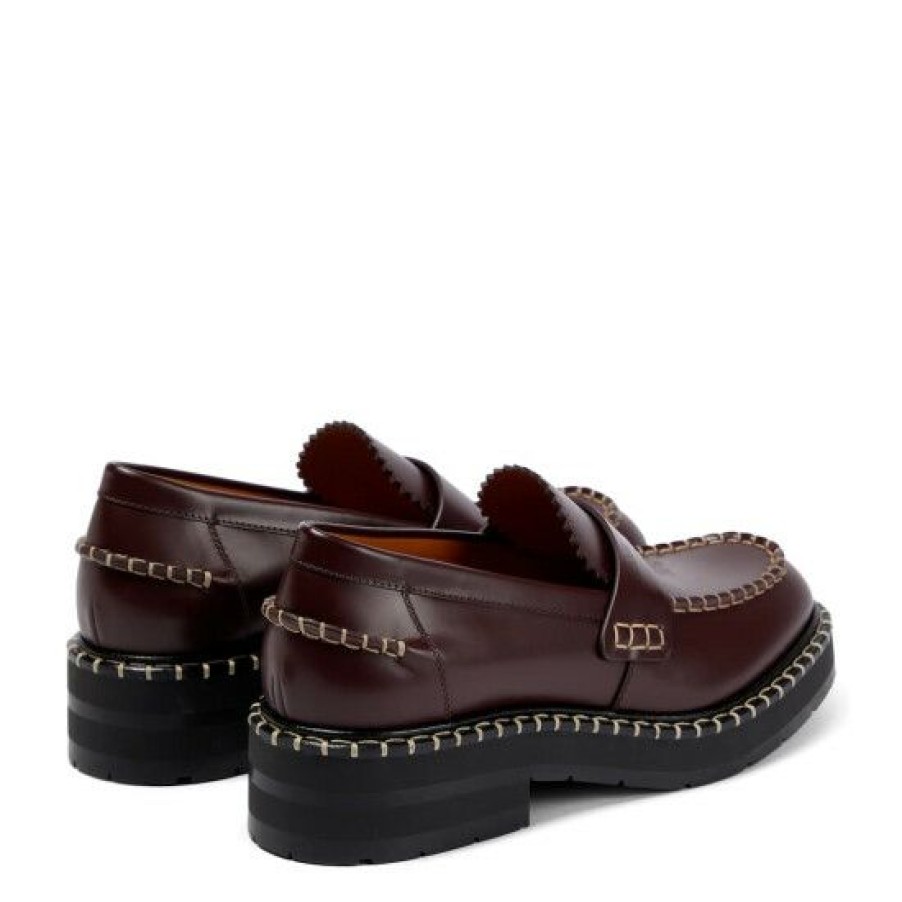 * Chloe Noua Whipstitch Leather Loafers Flat Shoes