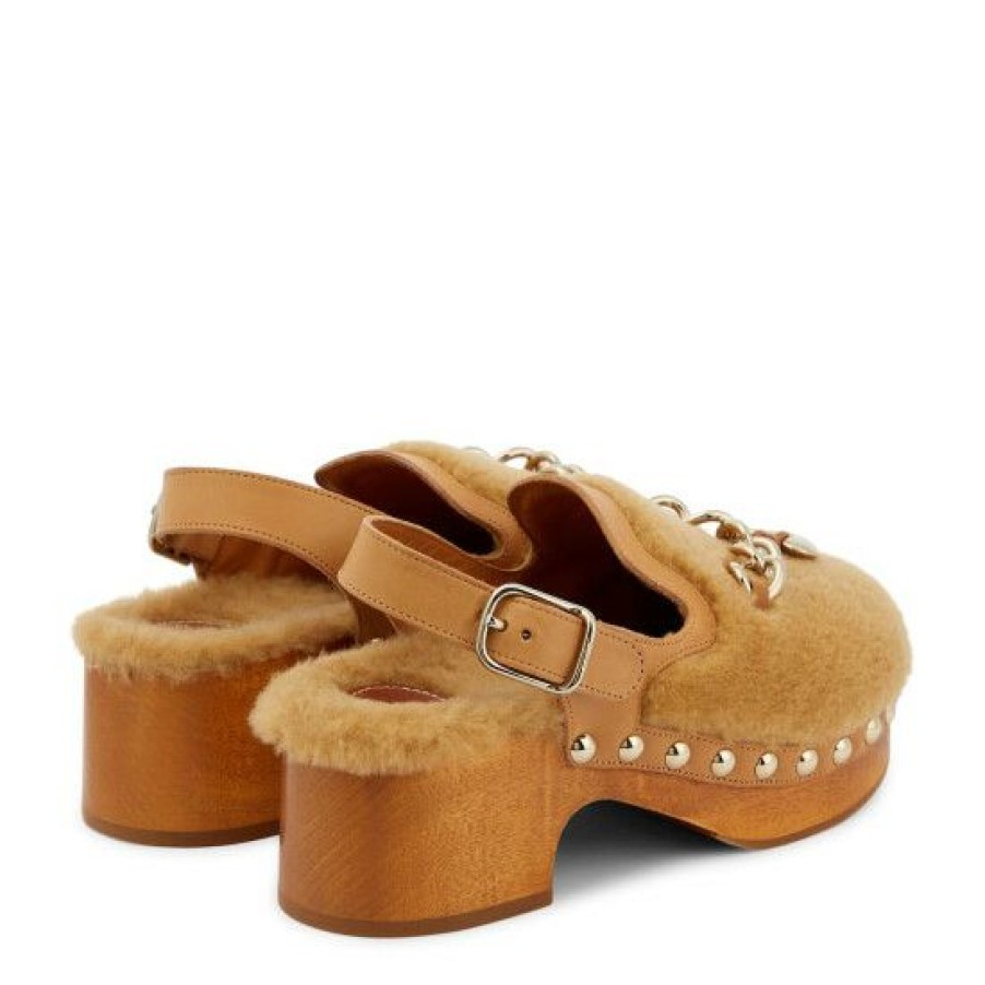 * Chloe Ninna Shearling And Leather Clogs Flat Shoes