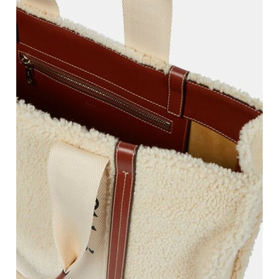 * Chloe Woody Large Shearling And Leather Tote Tote Bags