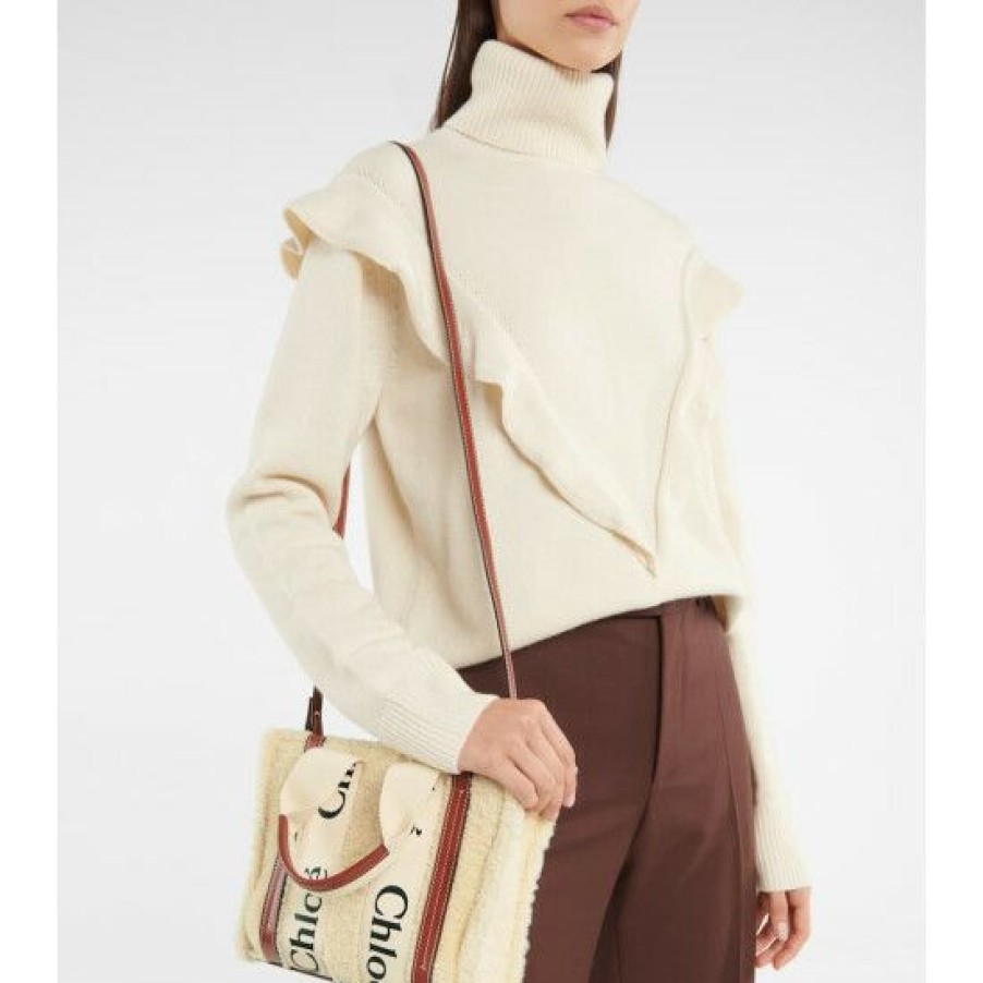 * Chloe Woody Small Shearling And Leather Tote Tote Bags