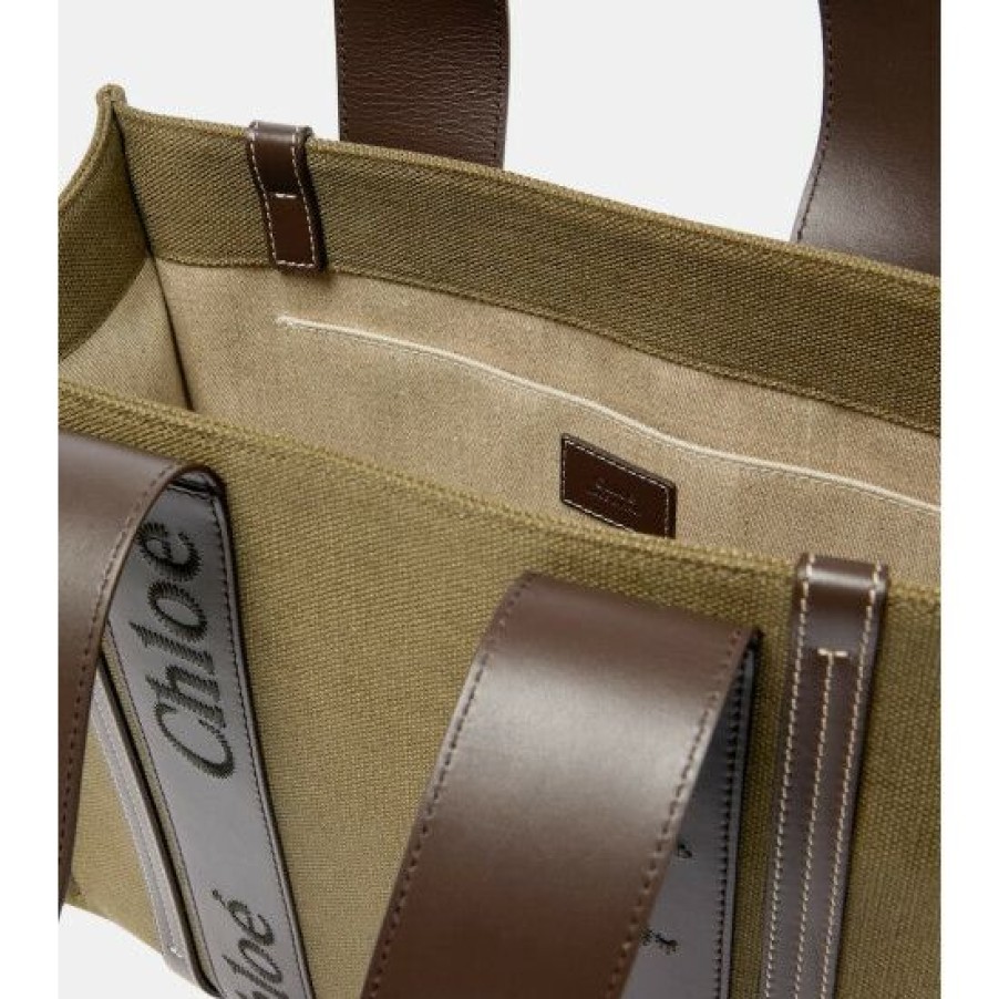 * Chloe Woody Medium Linen Tote Bag Tote Bags