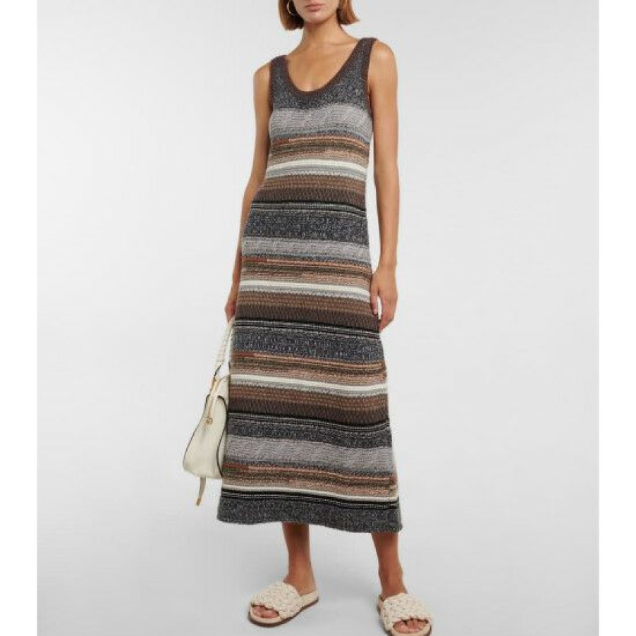 * Chloe Striped Cashmere And Wool Midi Dress Dresses