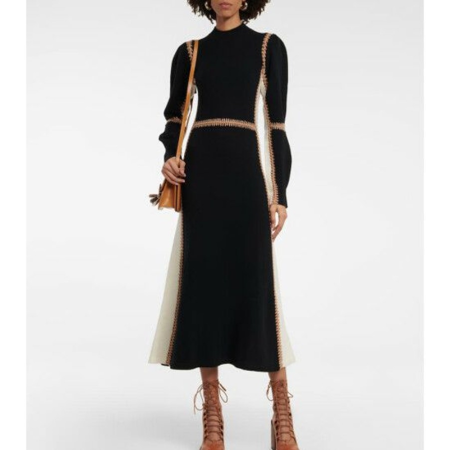 * Chloe Whip-Stitched Wool-Blend Midi Dress Dresses