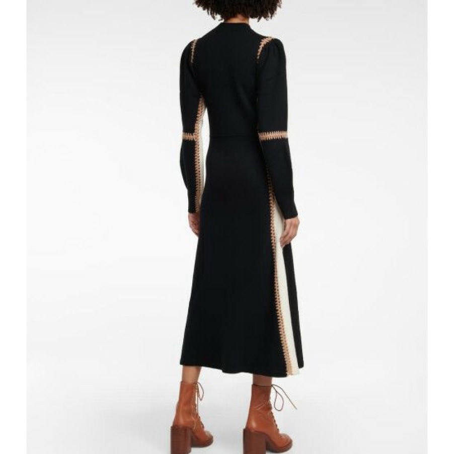 * Chloe Whip-Stitched Wool-Blend Midi Dress Dresses