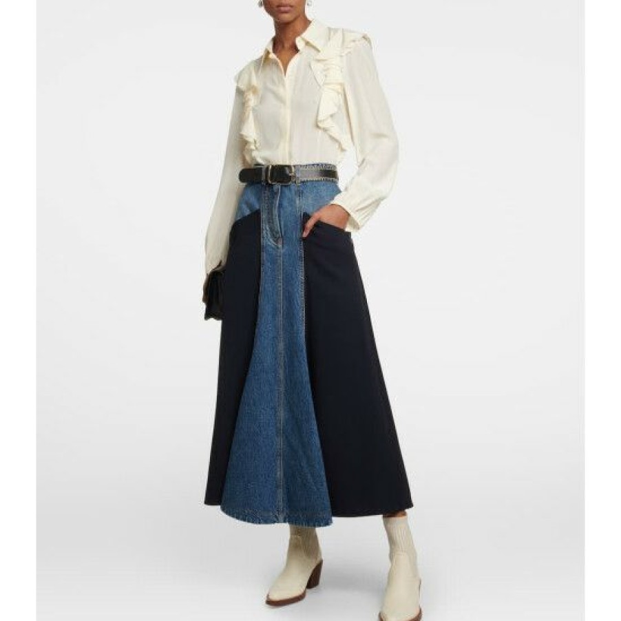 * Chloe Denim And Wool Gabardine Midi Skirt Skirts