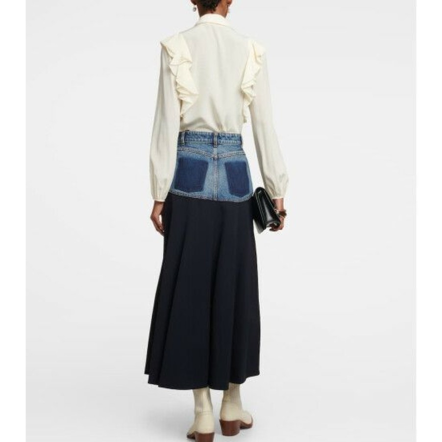 * Chloe Denim And Wool Gabardine Midi Skirt Skirts