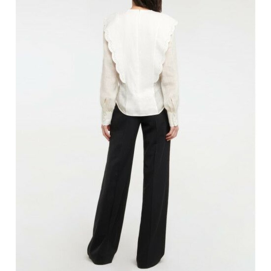 * Chloe Broderie Anglaise Linen Blouse Tops