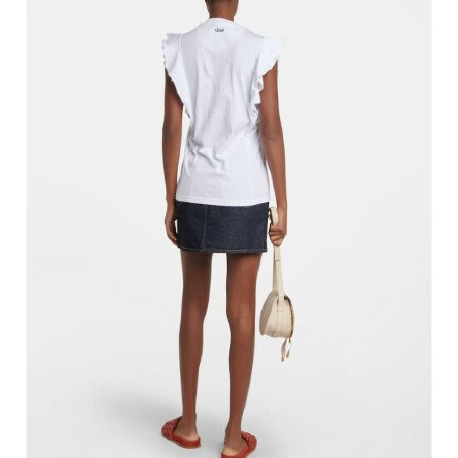 * Chloe Ruffle-Trimmed Cotton Jersey T-Shirt Tops