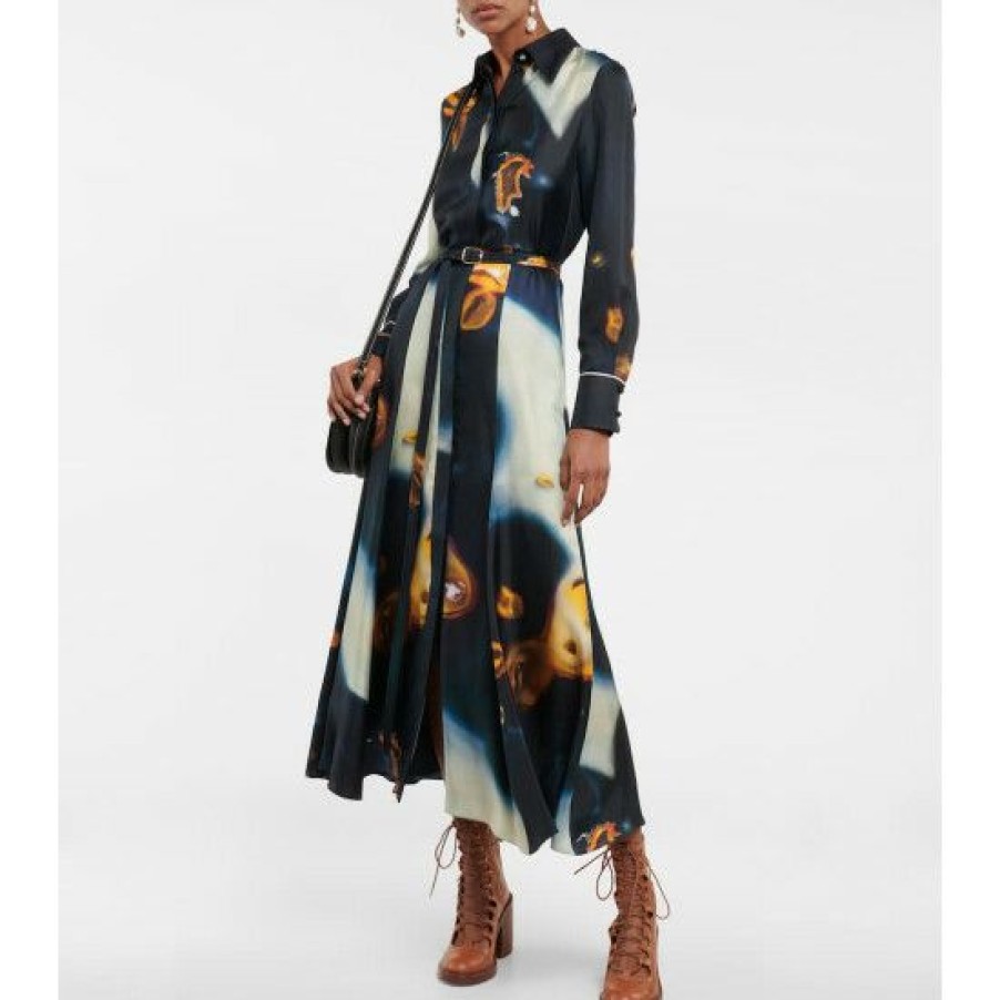 * Chloe Printed Silk Twill Midi Dress Dresses