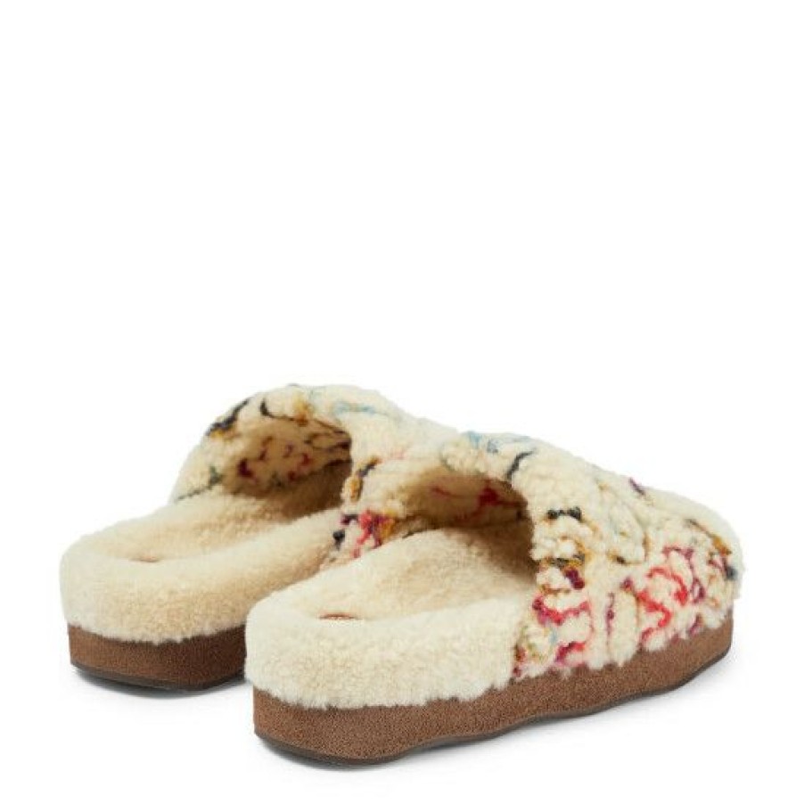 * Chloe Wavy Shearling And Leather Slides Sandals