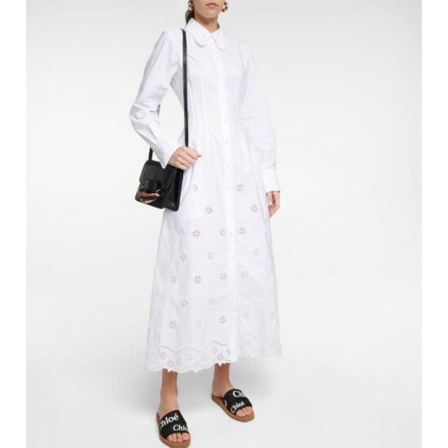 * Chloe Embroidered Midi Shirt Dress Dresses