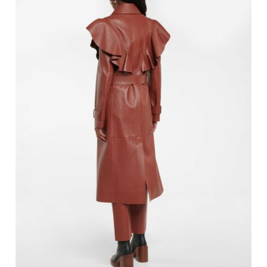 * Chloe Ruffle-Trimmed Leather Coat Coats