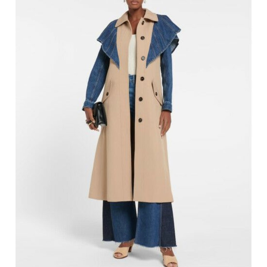 * Chloe Denim-Paneled Twill Trench Coat Coats