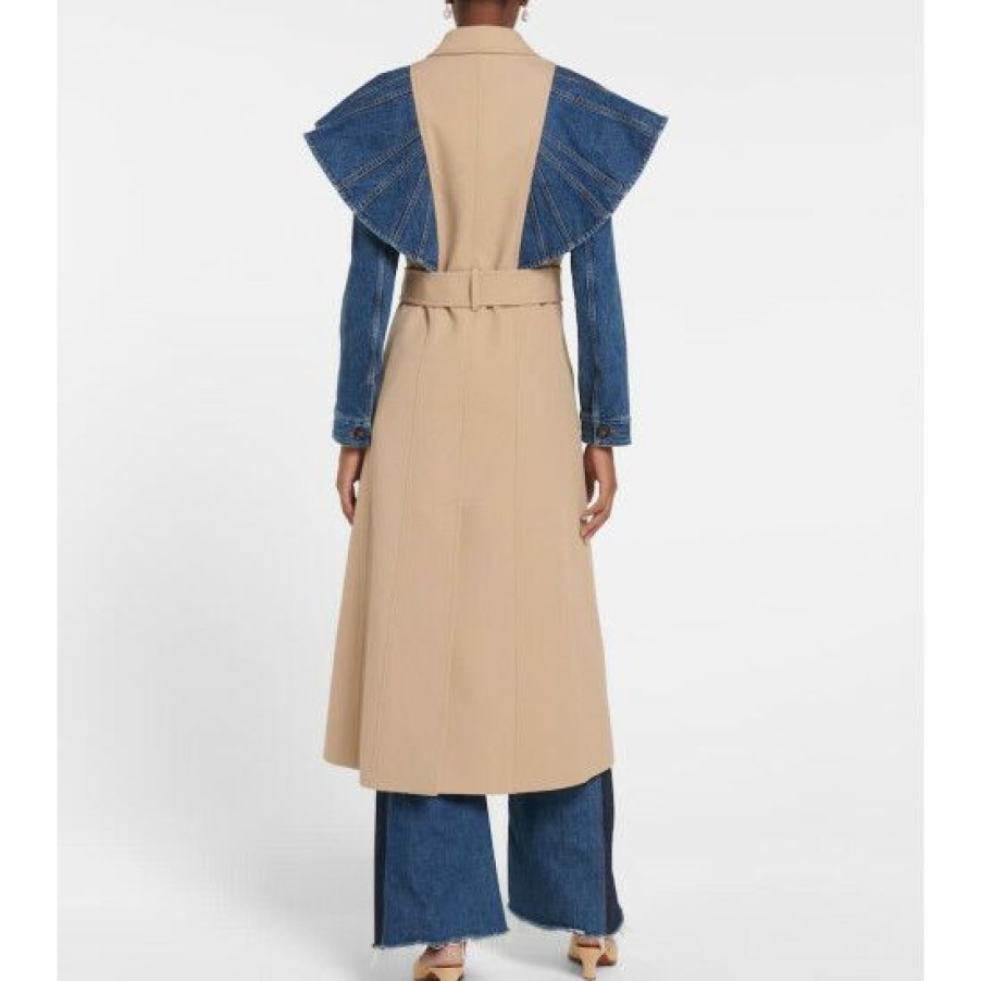 * Chloe Denim-Paneled Twill Trench Coat Coats