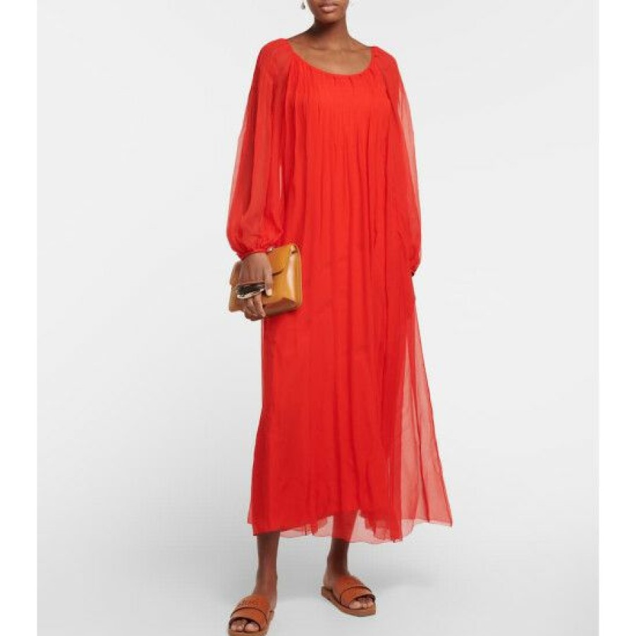 * Chloe Pleated Silk Mousseline Maxi Dress Dresses