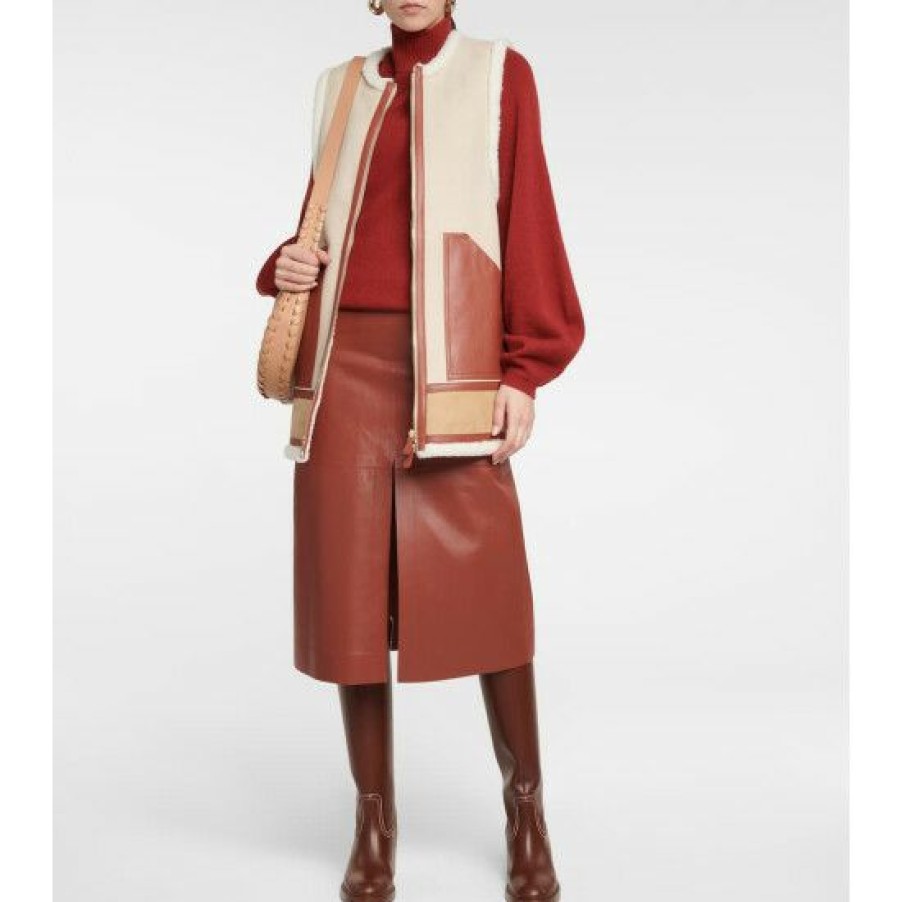 * Chloe Leather-Trimmed Shearling Vest Jackets