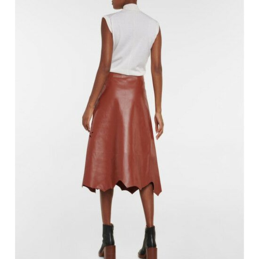 * Chloe Laser-Cut Leather Midi Skirt Skirts