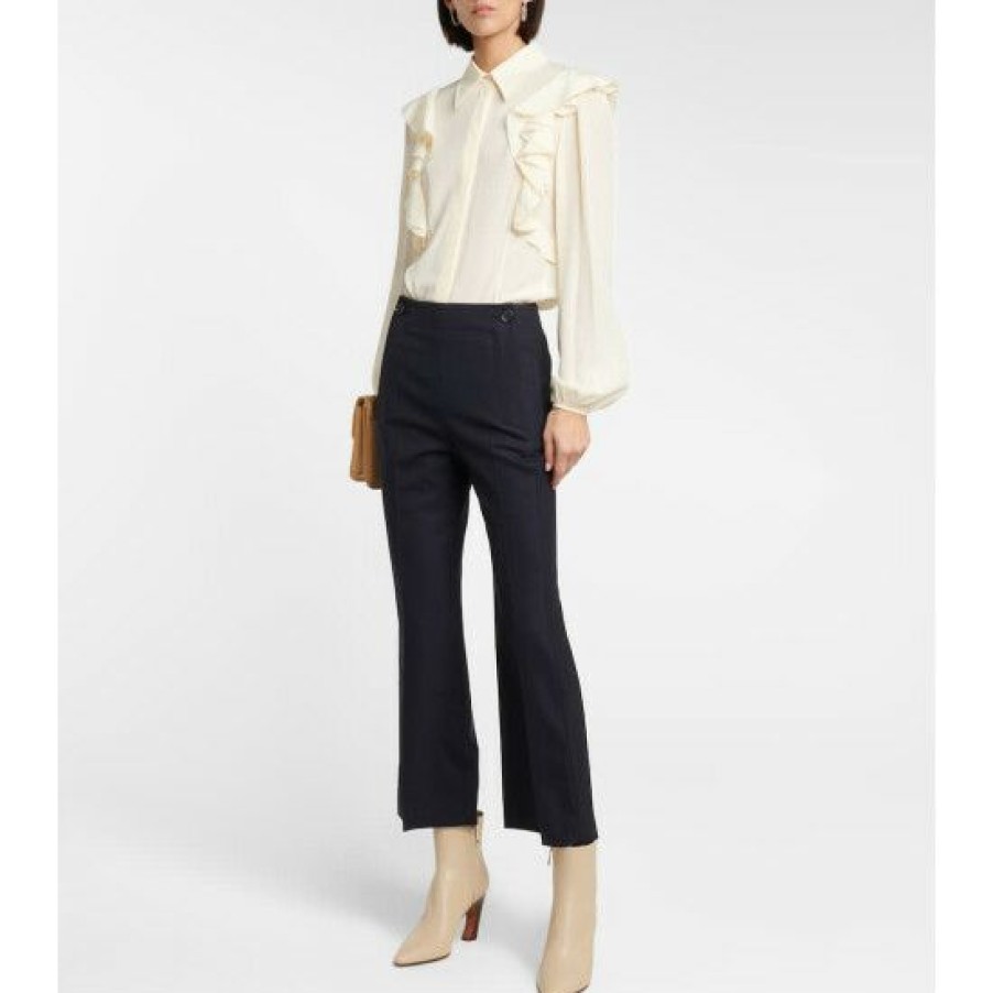 * Chloe High-Rise Cropped Flared Wool Pants Pants