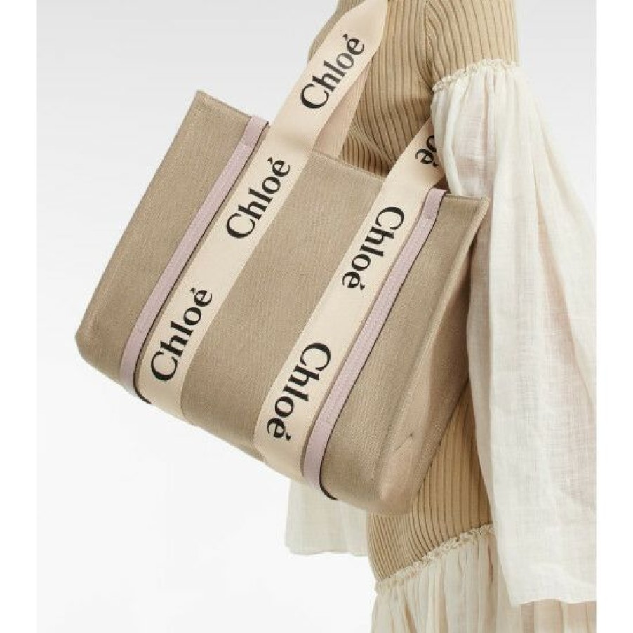 * Chloe Woody Small Canvas Tote Bag Tote Bags