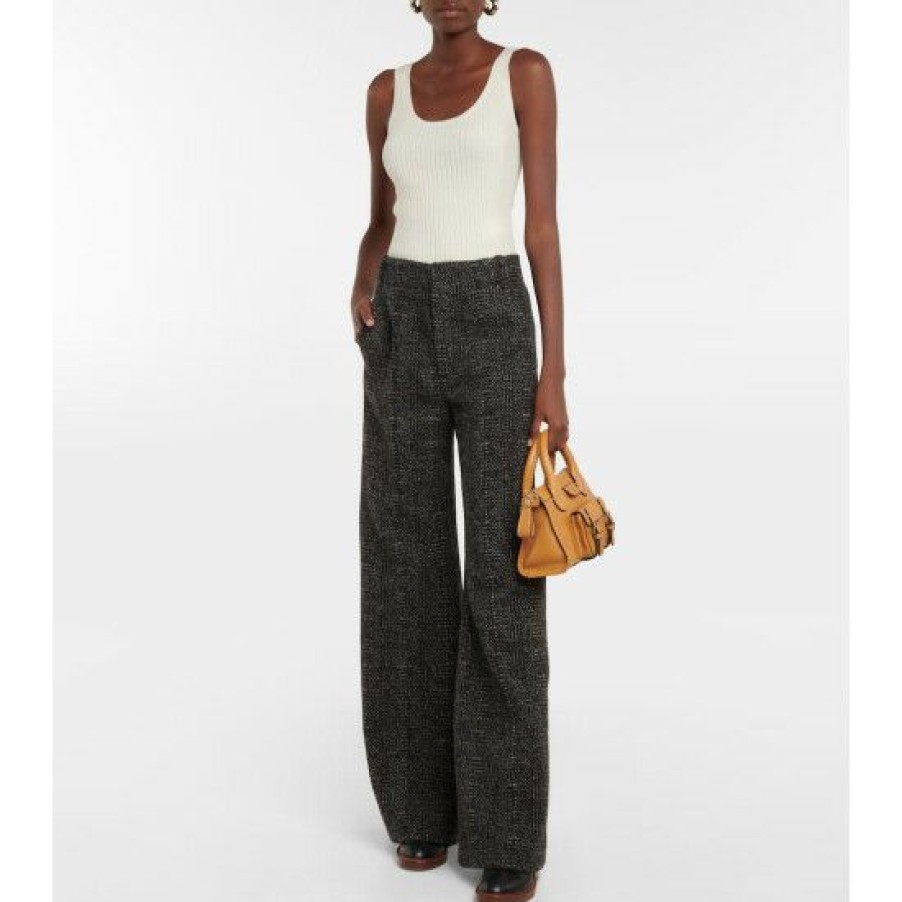 * Chloe Tweed Wool-Blend Wide-Leg Pants Pants