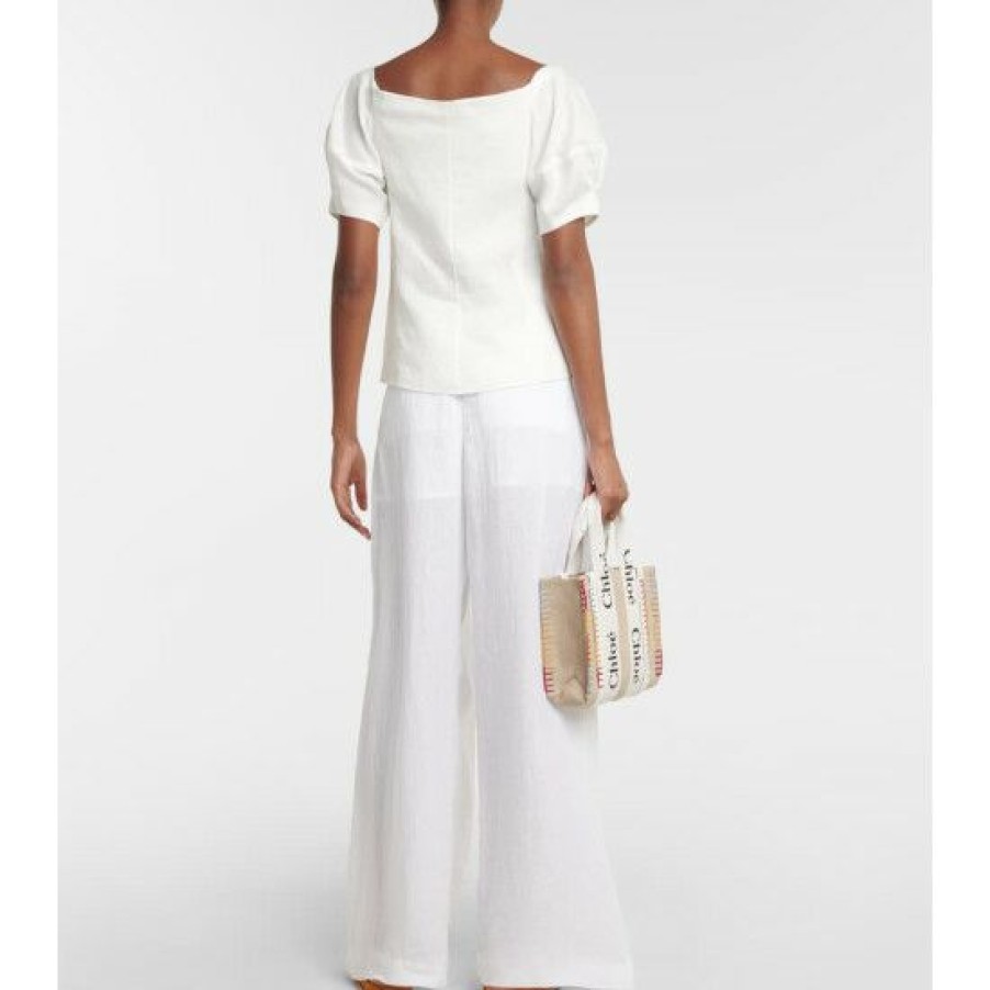 * Chloe Off-Shoulder Linen Voille Top Tops