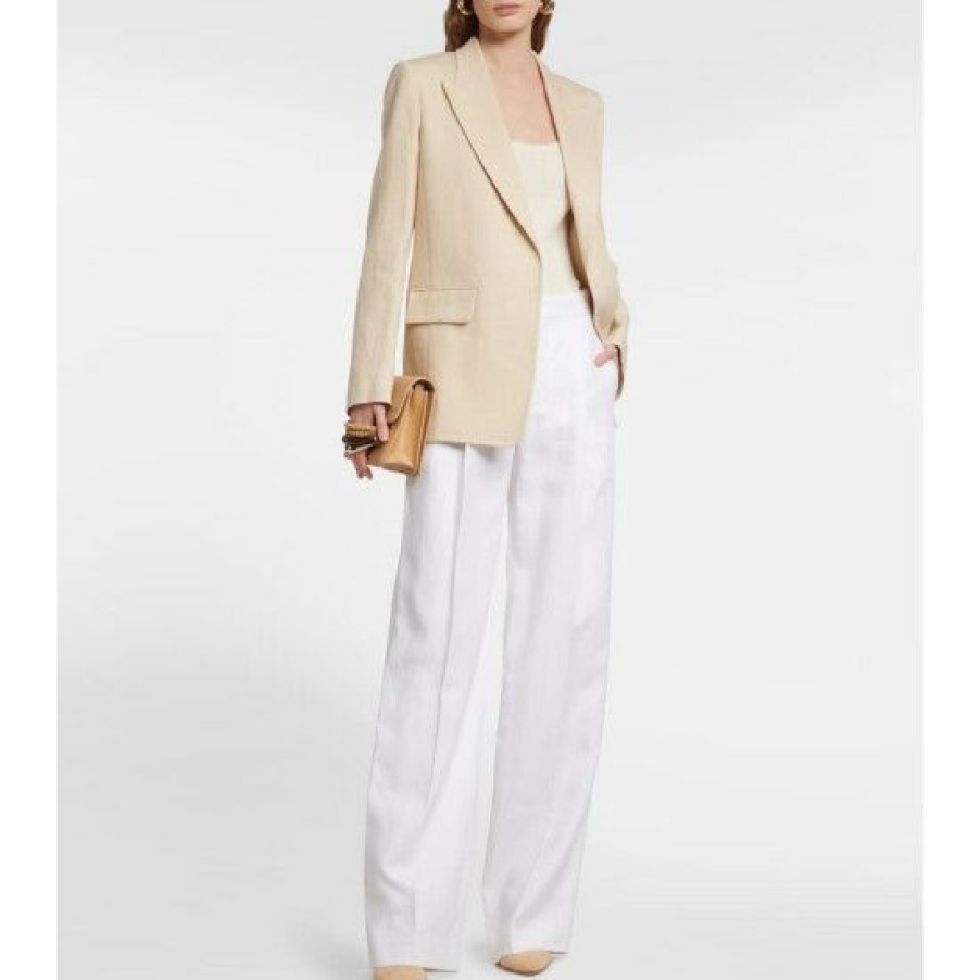 * Chloe Mid-Rise Straight Linen Pants Pants