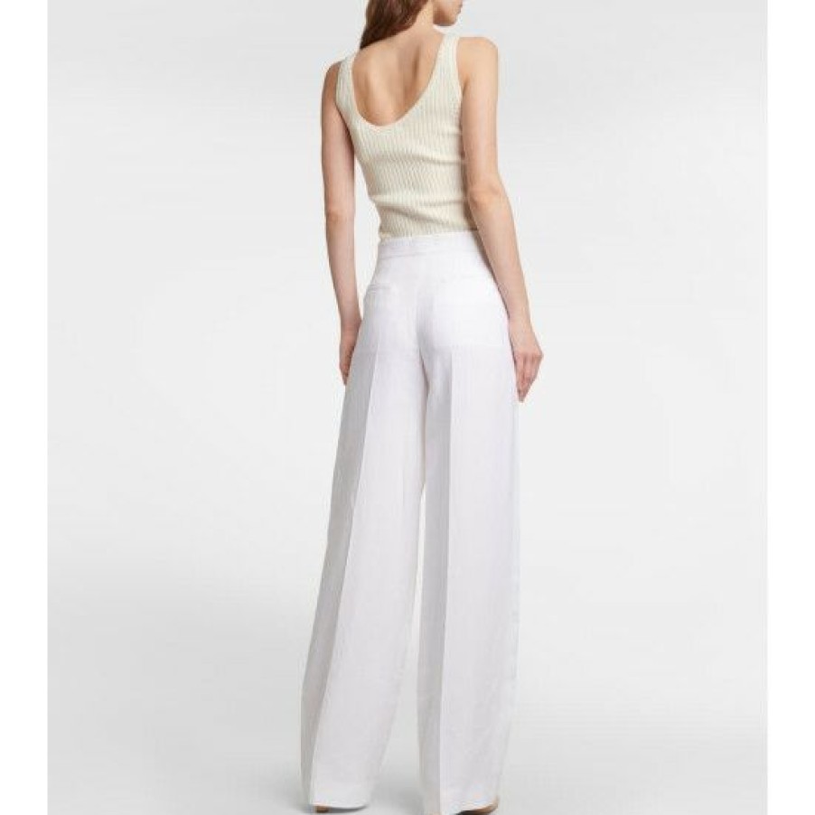 * Chloe Mid-Rise Straight Linen Pants Pants