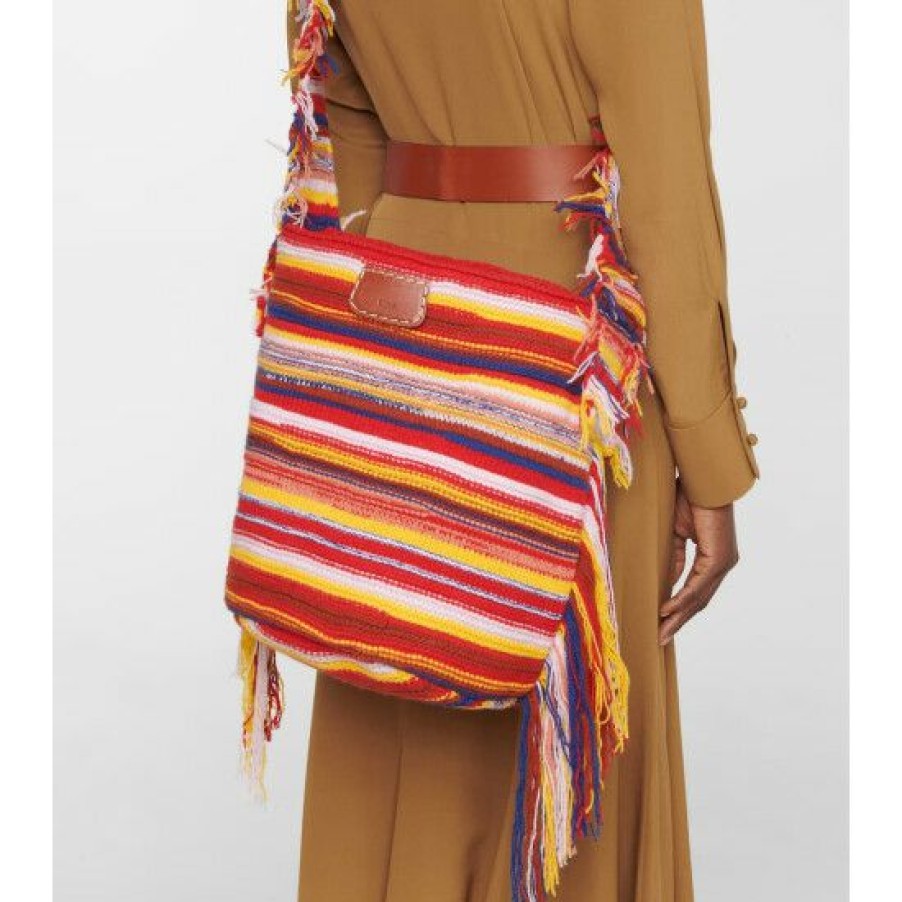 * Chloe Jorge Striped Cashmere-Blend Bucket Bag Shoulder Bags